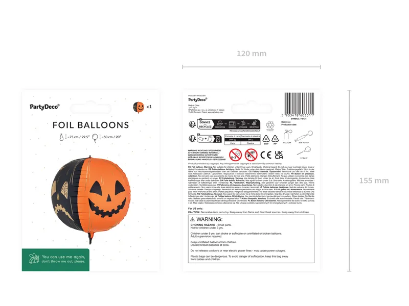Balon Folie Aluminiu Scary Pumpkins 50 cm Orange-Black FB434 [8]