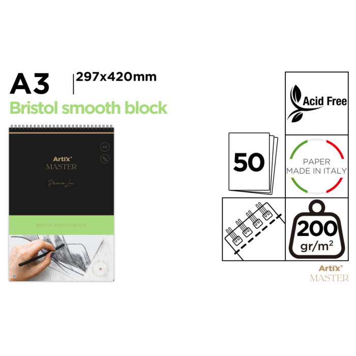 Bloc Desen Schițe Bristol A3 Artix Spirală 50F 200g/mp PB1027 - [1]