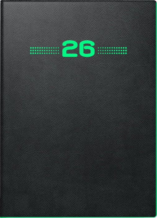 AGENDA DATATA ZILNIC A6 2026 COPERTA FLEXIBILA NEAGRA MARGINE VERDE NEON 73634906 [1]