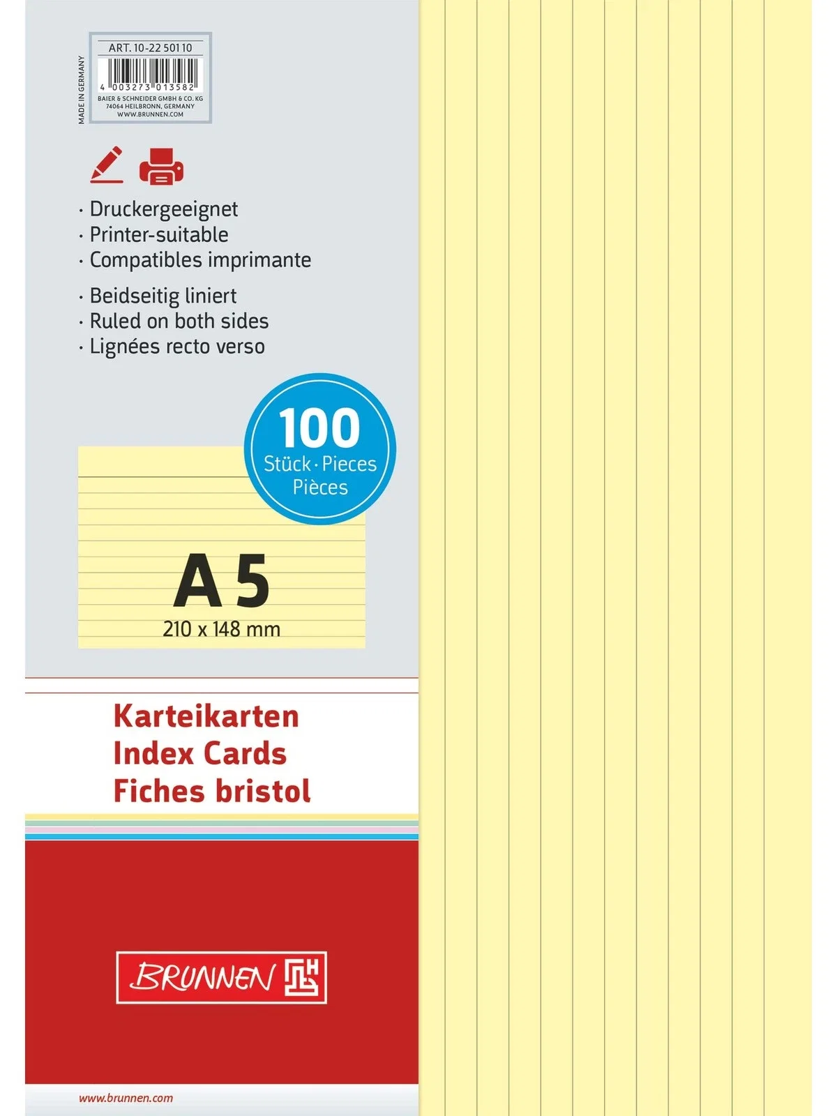 INDEX CARD A5 100/SET, LINII, GALBEN 2250110 [1]