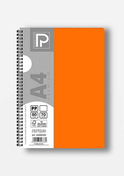 Caiet A4 80 File Velin Spirală PP Galben - Paperland Premium 24000400 [9]