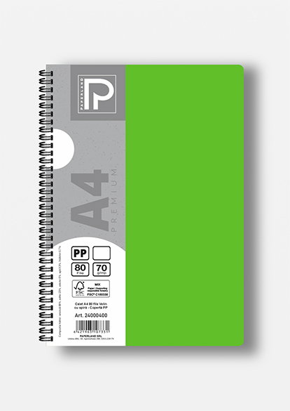 Caiet A4 80 File Velin Spirală PP Galben - Paperland Premium 24000400 [7]