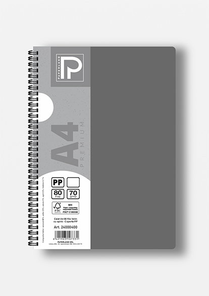 Caiet A4 80 File Velin Spirală PP Galben - Paperland Premium 24000400 [1]