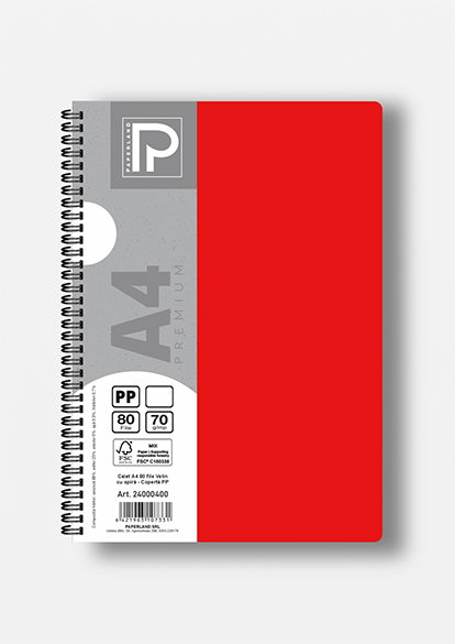 Caiet A4 80 File Velin Spirală PP Galben - Paperland Premium 24000400 [10]