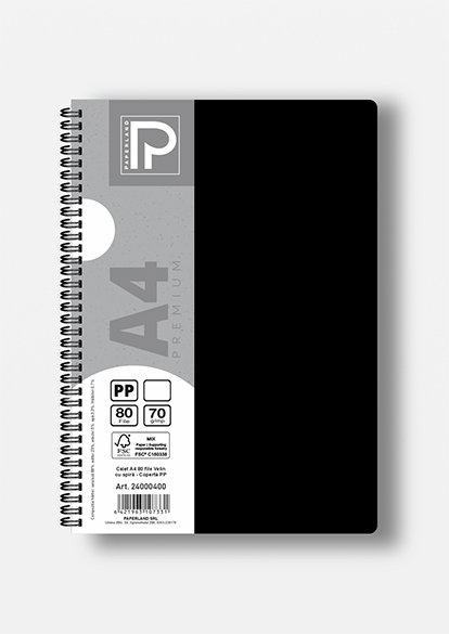 Caiet A4 80 File Velin Spirală PP Galben - Paperland Premium 24000400 [2]