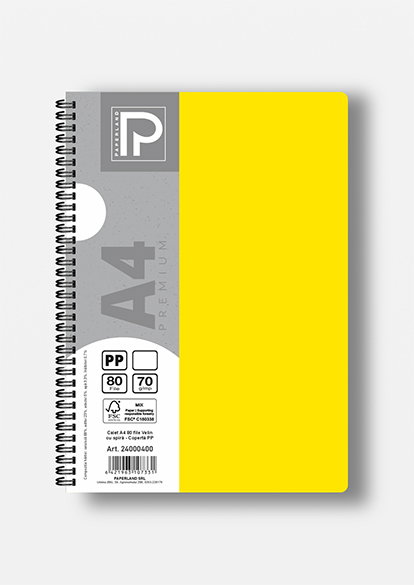 Caiet A4 80 File Velin Spirală PP Galben - Paperland Premium 24000400 [8]