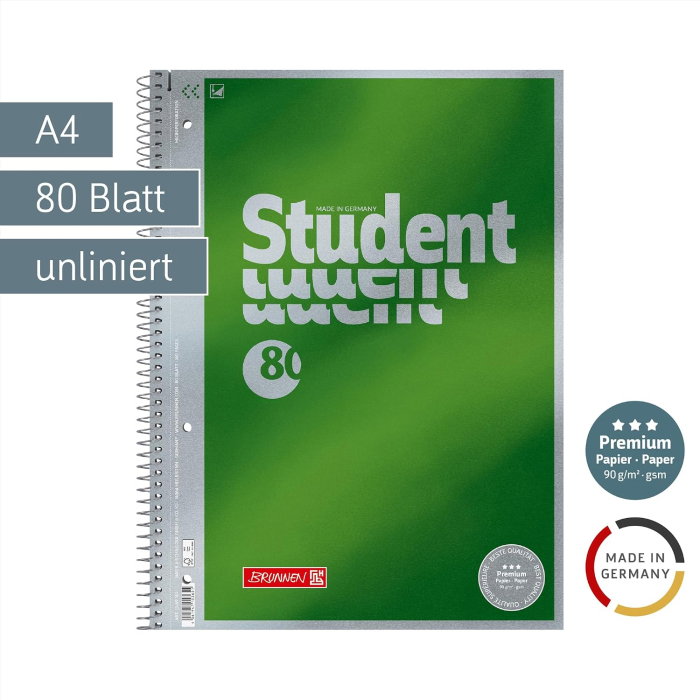 Caiet A4 80F Spiră și Perforații Premium Verde Velin 1069140 [2]