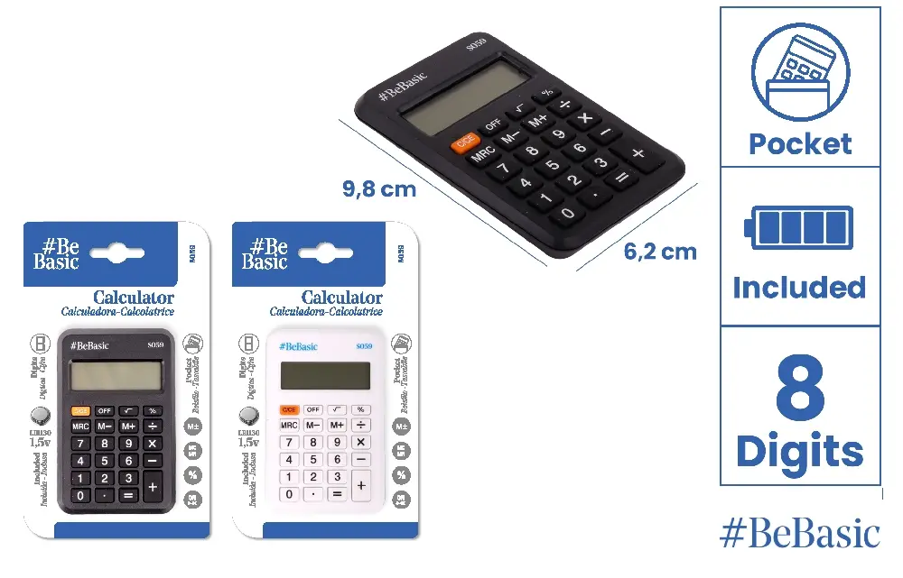 CALCULATOR BUZUNAR BeBasic 8 DIG NEGRU S059 [1]