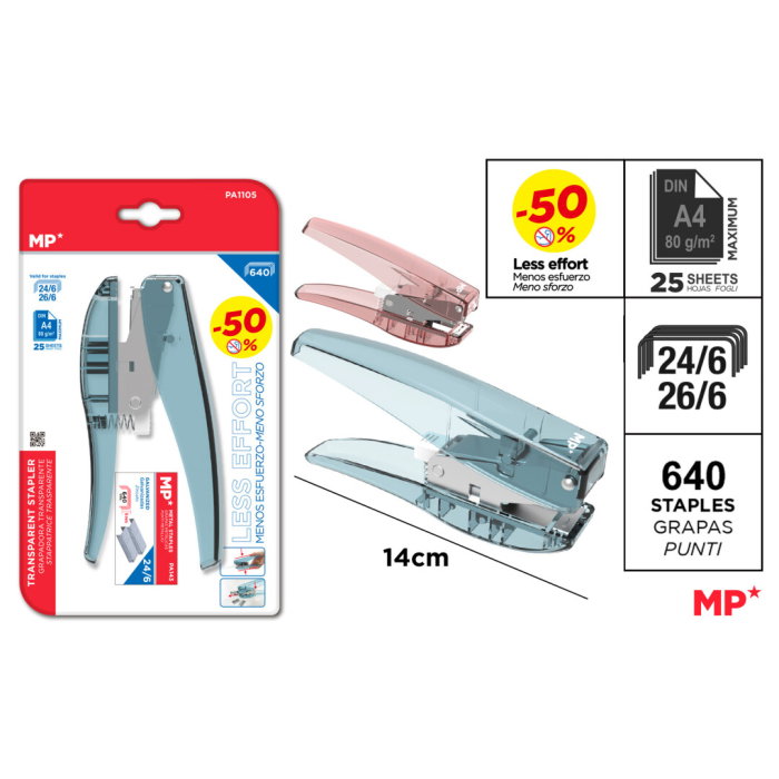 Capsator Mini MP Less Effort 25 Coli + 640 Capse Pastel PA1105 - Culori Asortate [1]