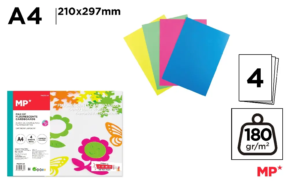 CARTON COLOR IPB A4 180GR 4/SET CULORI FLUORESCENTE PN219-A4 [1]