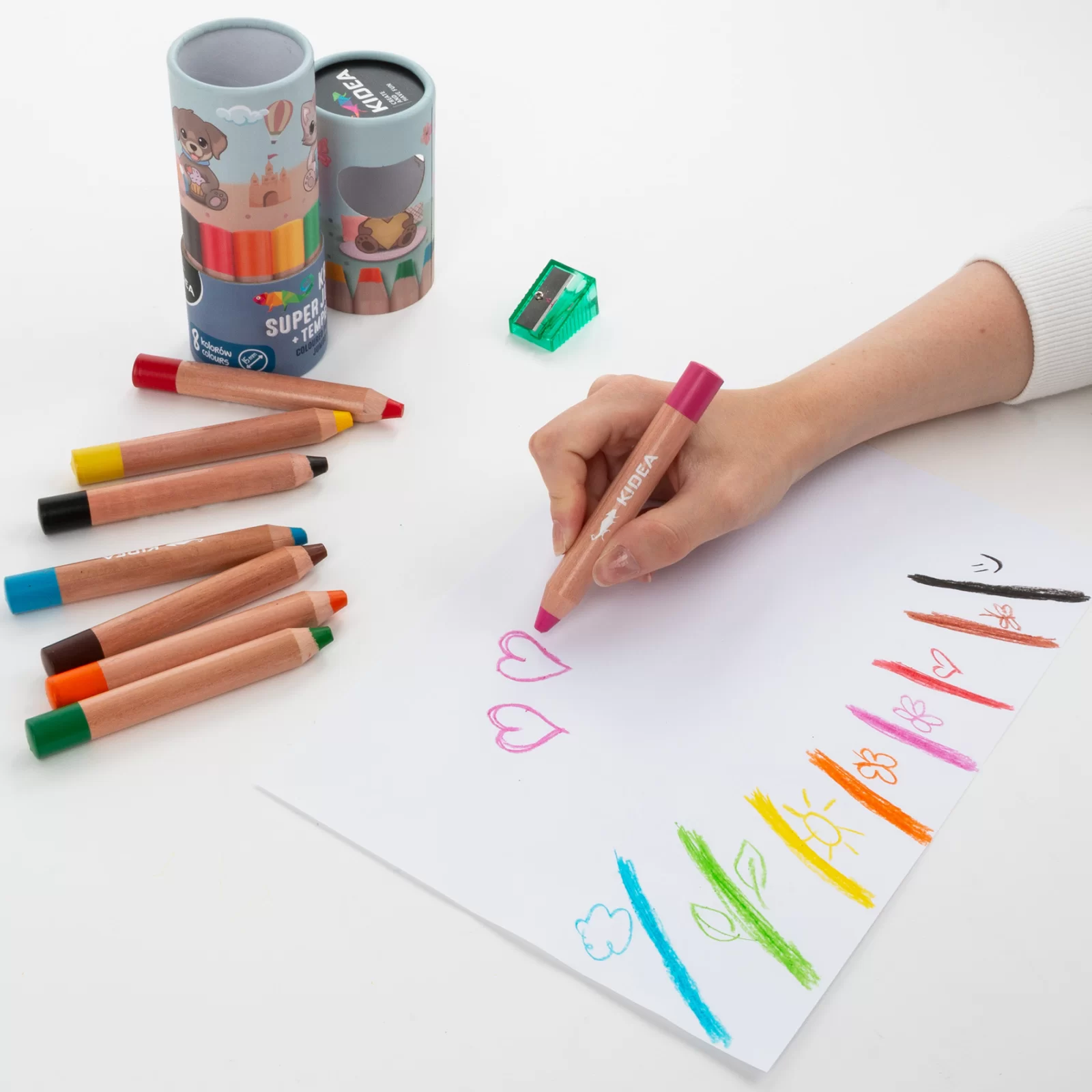 Set 8 Creioane Super Jumbo Kidea cu Ascuțitoare [8]
