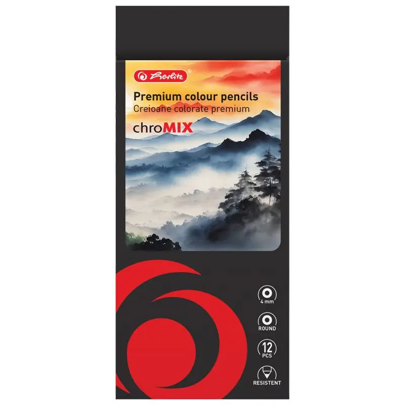 Creioane Colorate 12 Culori Herlitz 4mm Corp Negru 9498290 [1]