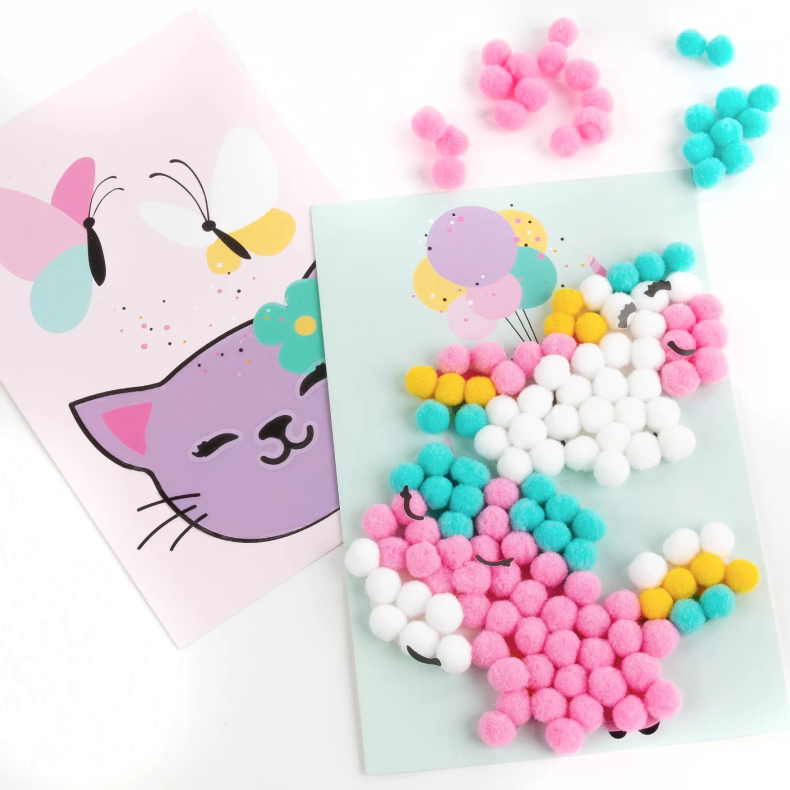 SET CREATIV CU STICKERE SI POMPOM UNICORN SI PISICUTA KIDEA POWUKA [3]