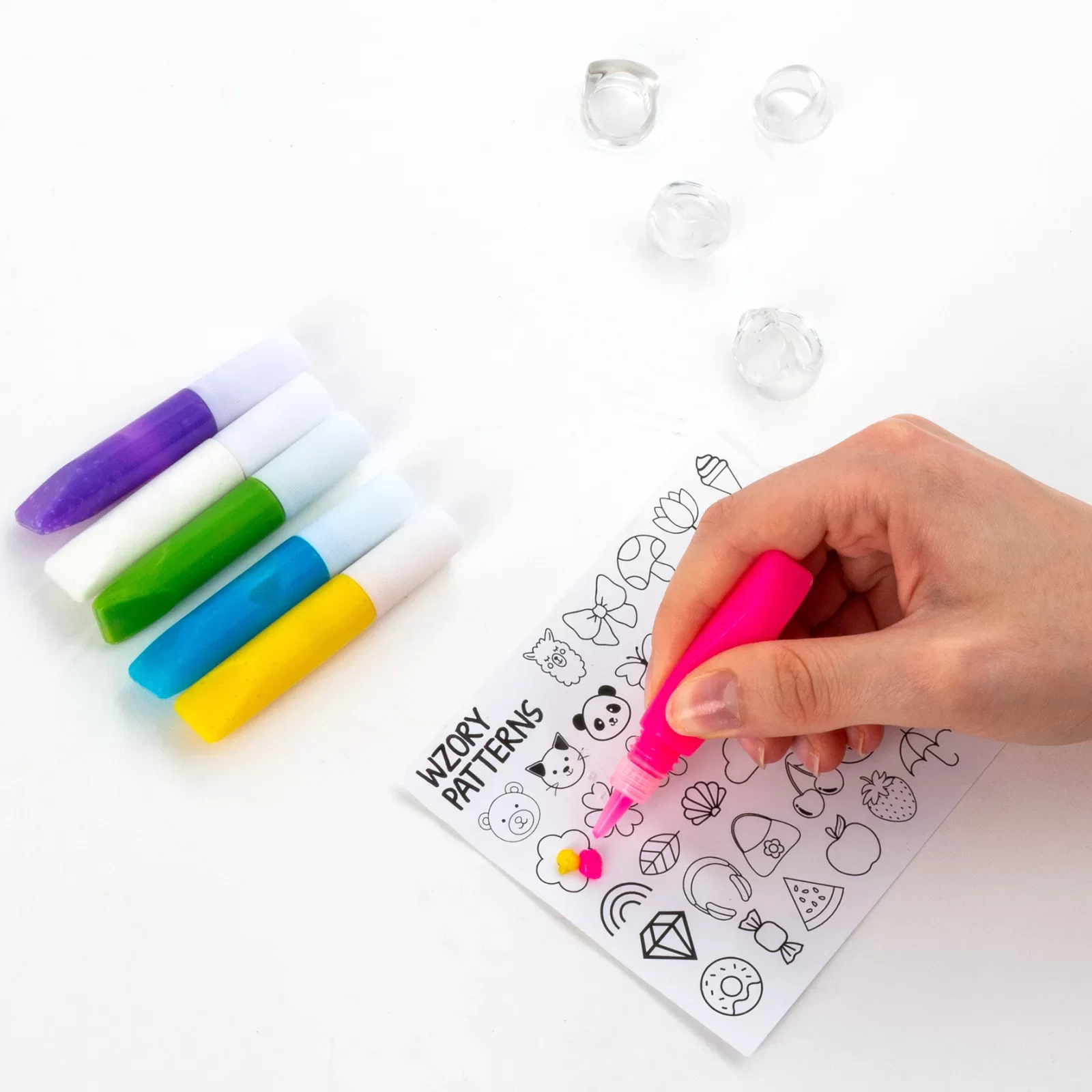 SET CREATIV INELE DECORATIVE , SABLON, 4 INELE, 6 CULORI GEL 3D, KIDEA PSDOKA [2]