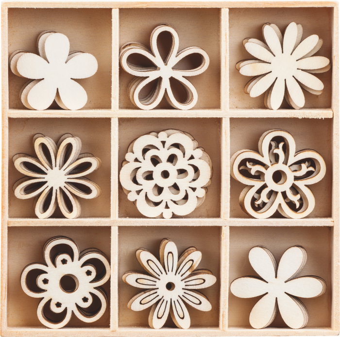 DECORATIUNI LEMN FLORI 45 piese, 9 modele, 3cm 18521103 [1]