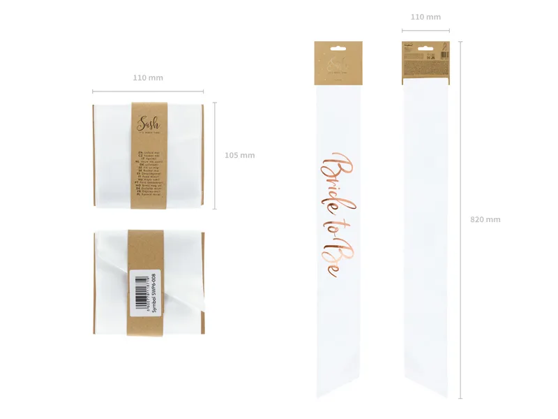 Eșarfă Satinată Mireasă "Bride to be" Alb/Rose Gold 75cm [8]