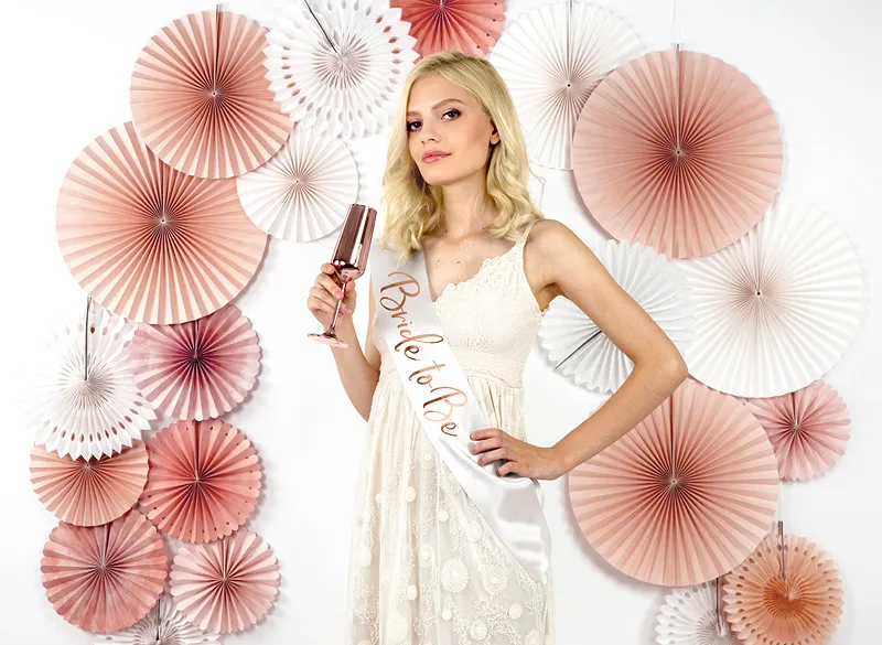 Eșarfă Satinată Mireasă "Bride to be" Alb/Rose Gold 75cm [5]
