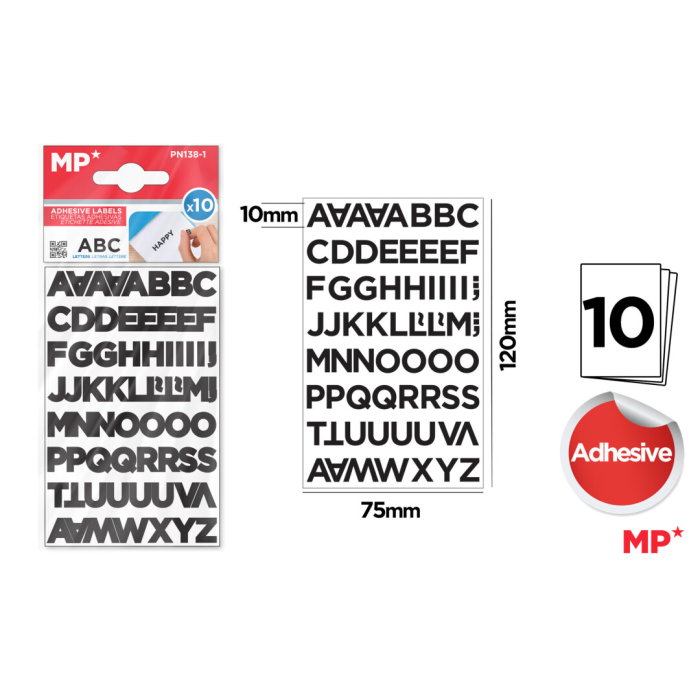 Etichete Adezive IPB 1cm 10 Coli Litere Negre PN138-1 [1]