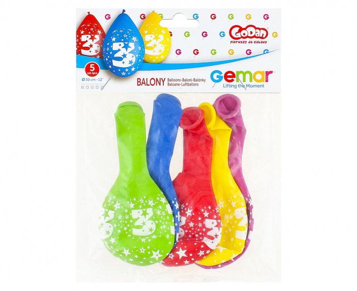 GOD BALOANE LATEX GEMAR DIGIT overprint ''3'', 30cm, hanging balloon, 5/set GS110/3W [2]
