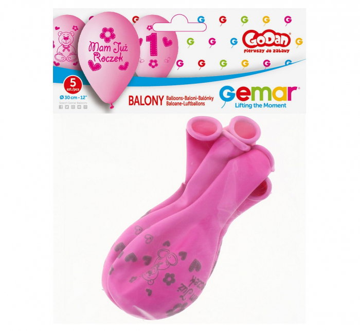GOD BALOANE Premium Balloons "My 1 birthday"(pink), 30cm, 5/set GB-MU1G [4]