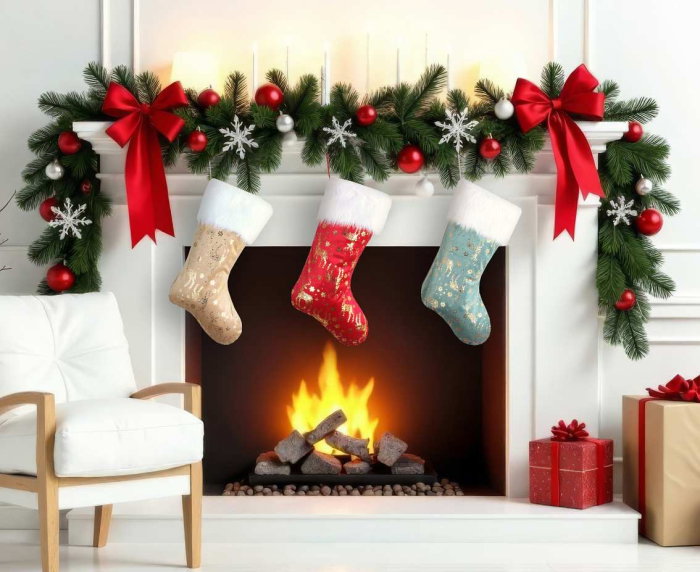 DECORATIUNE CRACIUN SOSETA Christmas sock, red, with gold reindeer, 49cm NW-SKCZ [2]