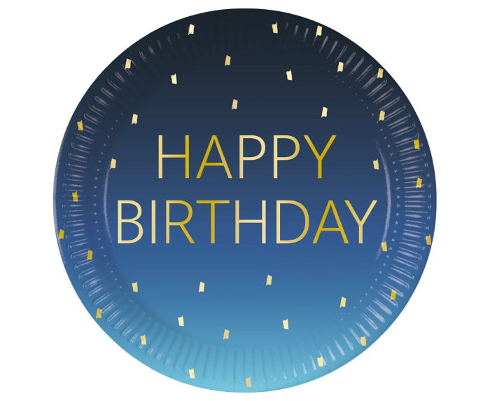 FARFURII CARTON Blue Happy Birthday, Decorata, FSC, 23cm, 8/set 96620 [1]