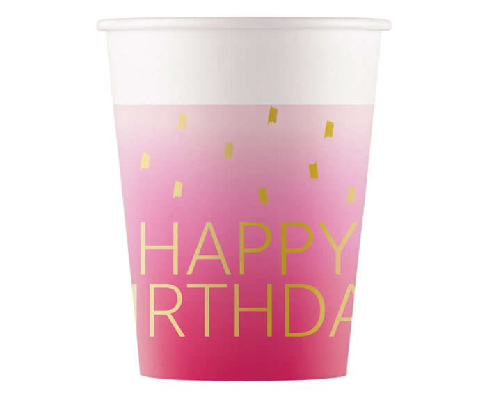 PAHARE CARTON Pink Happy Birthday, Decorata, FSC, 200ml, 8/set 96624 [1]