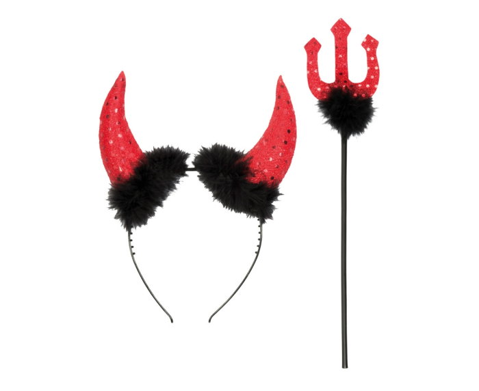 SET PARTY TIARA CU COARNE DIAVOL SI TRIDENT 135*275CM ROSU-NEGRU 74433 [2]