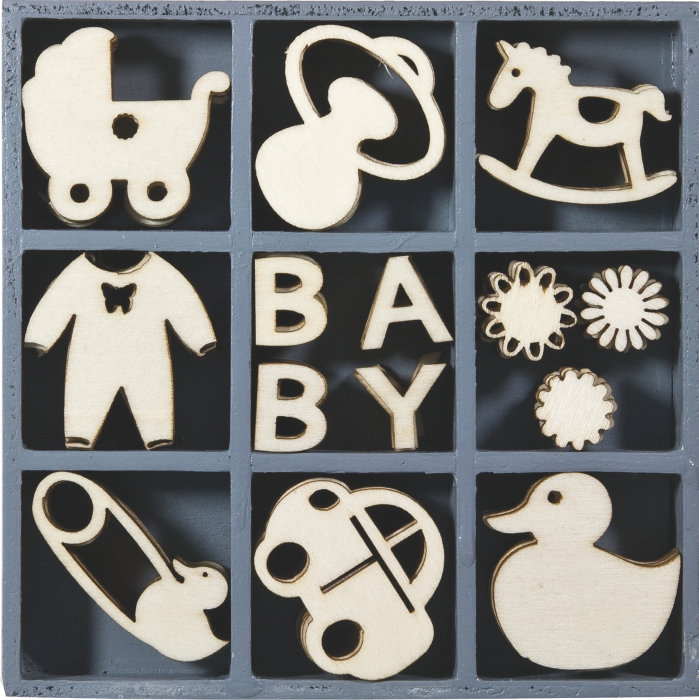 DECORATIUNI LEMN BABY 45 piese, 9 modele, 3cm 18521107 [1]