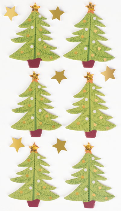 STICKER DECOR 7.5*16.5CM BRAD DE CRACIUN VERDE-AURIU 12PCS 3780720 [1]