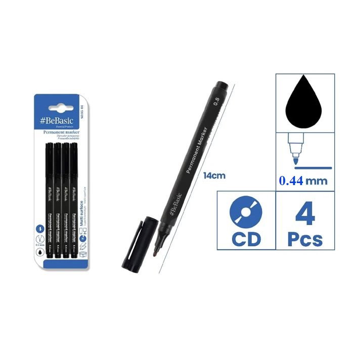 MARKER PERMANENT BeBasic PENTRU CD 0.4MM 4/SET NEGRU S046-1 [1]