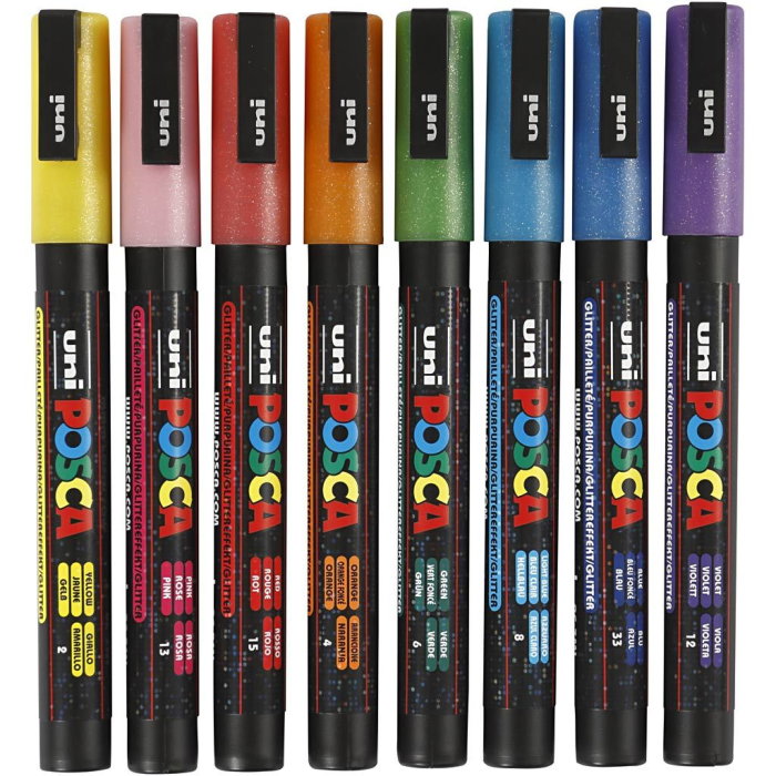 MARKER UNI POSCA 8/SET CULORI CU SCLIPICI 0.9-1.3 MM M1514 [2]