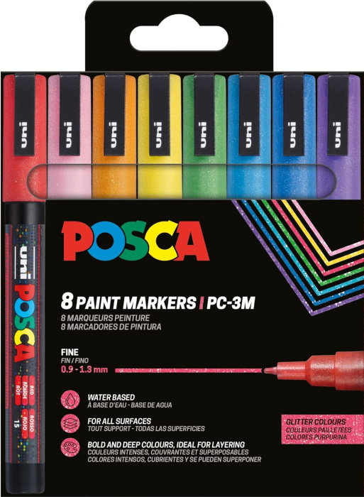 MARKER UNI POSCA 8/SET CULORI CU SCLIPICI 0.9-1.3 MM M1514 [1]