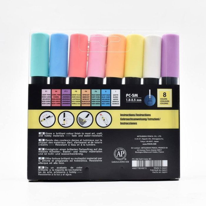 MARKER UNI POSCA PC-5M 1.8-2.5 MM 8 CULORI/SET CULORI PASTEL M1487 [2]