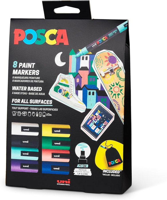 MARKER UNI POSCA PC-5M 1.8-2.5 MM 8 CULORI/SET CUTIE CARTON  M1558 [1]