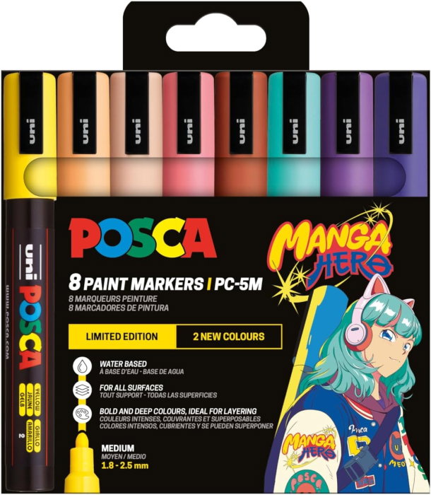 MARKER UNI POSCA PC-5M 1.8-2.5MM  8 CULORI/SET MANGA HERO  M1644 [1]
