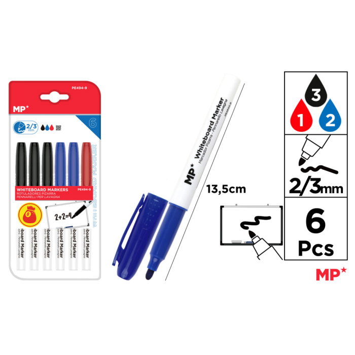 Marker Whiteboard IPB 2/3mm 6/Set Negru Albastru Rosu PE494-9 [1]
