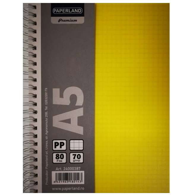 CAIET A5 80F PĂTRĂȚELE, COPERTĂ PLASTIC, SPIRĂ DUBLĂ 24000387 [1]