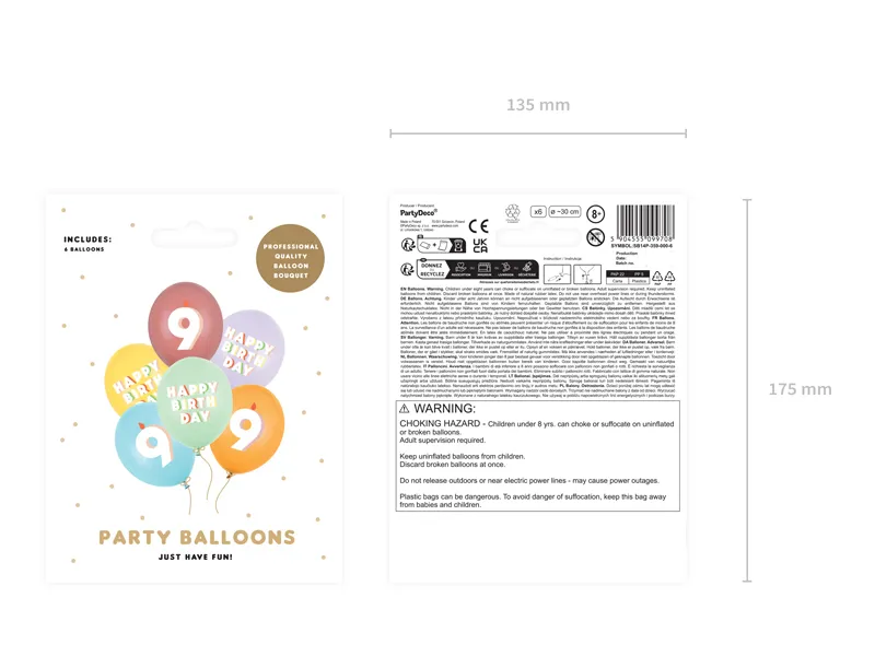 BALOANE Balloons 30 cm, Happy Birthday 9, mix, 6/SET SB14P-359-000-6 [3]