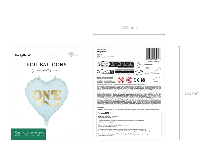 BALON FOLIE ALUMINIU Heart "One", 45cm, light blue FB390-001J [3]