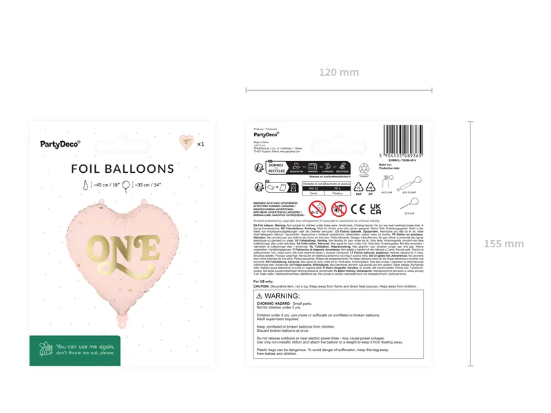 BALON FOLIE ALUMINIU Heart "One", 45cm, light pink FB390-081J [3]
