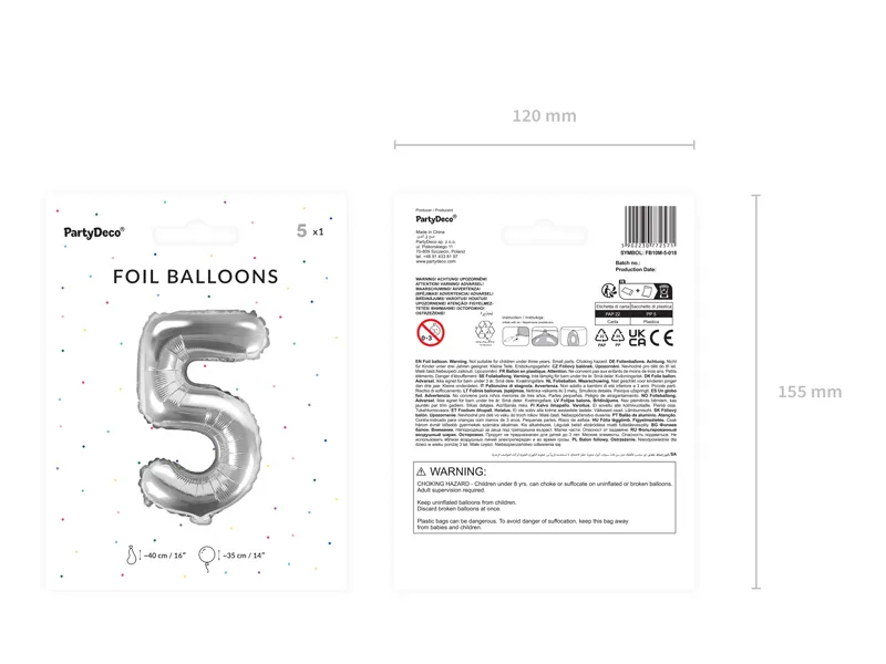 BALON FOLIE ALUMINIU Number "5", 35cm, silver FB10M-5-018 [3]