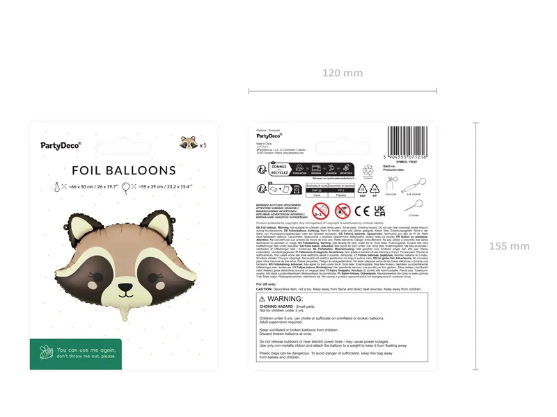 BALON FOLIE ALUMINIU Raccoon, 59x39cm, mix FB367 [3]