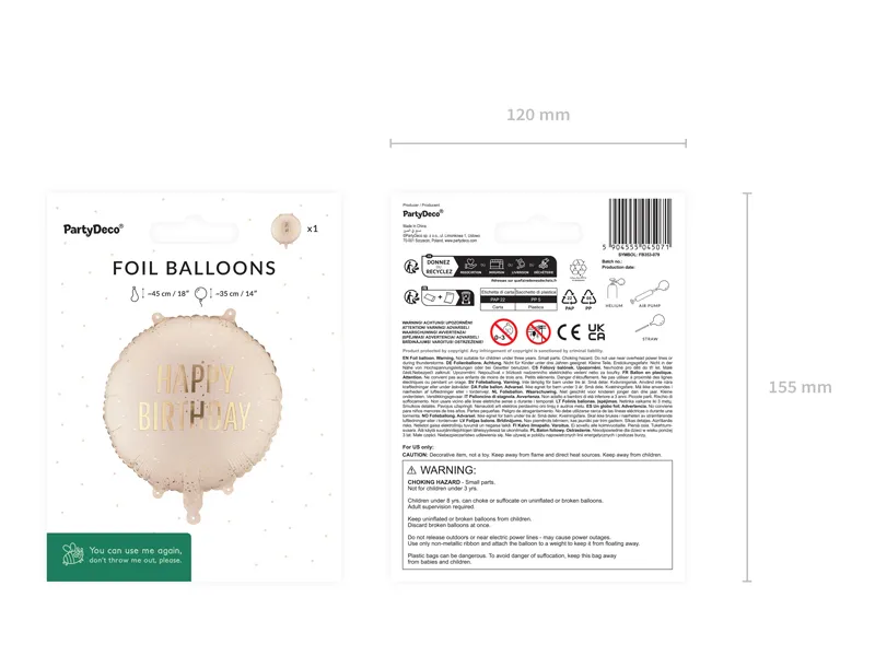 BALON FOLIE ALUMINIU Round Happy Birthday, 35x35cm, cream FB353-079 [2]