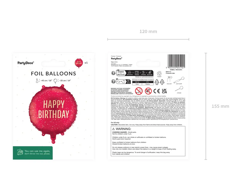 BALON FOLIE ALUMINIU Round Happy Birthday, 35x35cm, dark red FB353-007C [3]