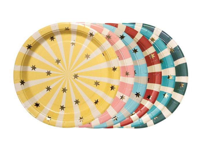 PD FARFURII CARTON Circus Stripes Plates, 18x18cm, mix 6/set TPP96 [1]