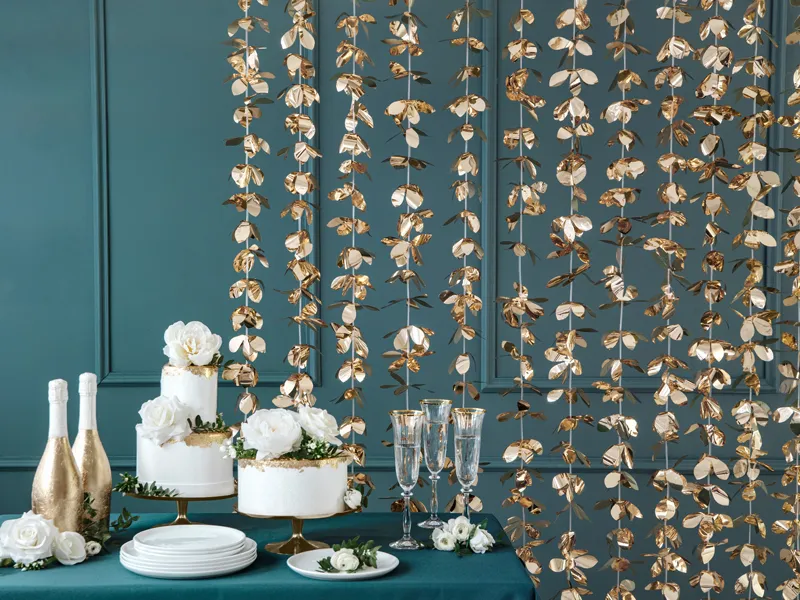 Perdea Decorativă Flori Aurii 100x210cm PartyDeco [1]