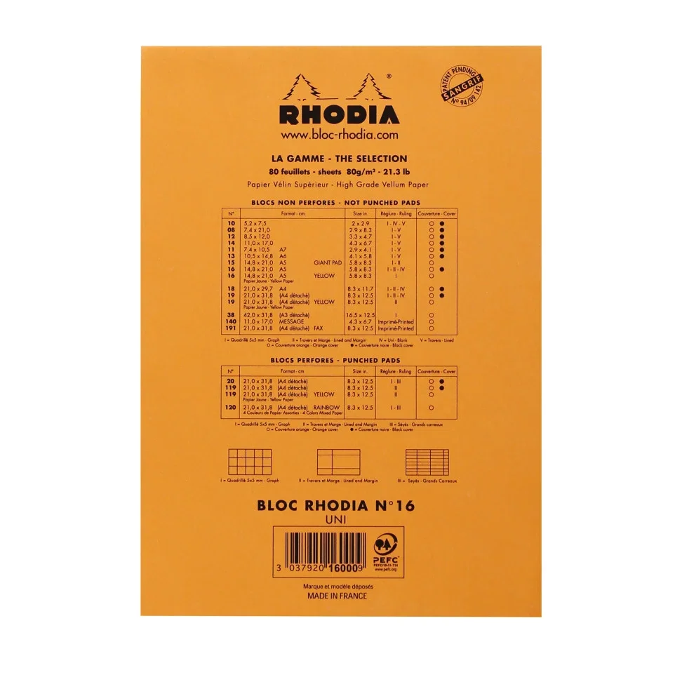 BLOC NOTES A5 80F N16 VELIN ORANGE RHODIA 16000C [3]