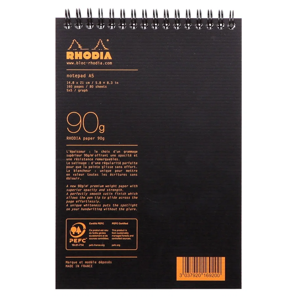 BLOC NOTES A5 SPIRA 80F AR BLACK RHODIA 16920C [3]