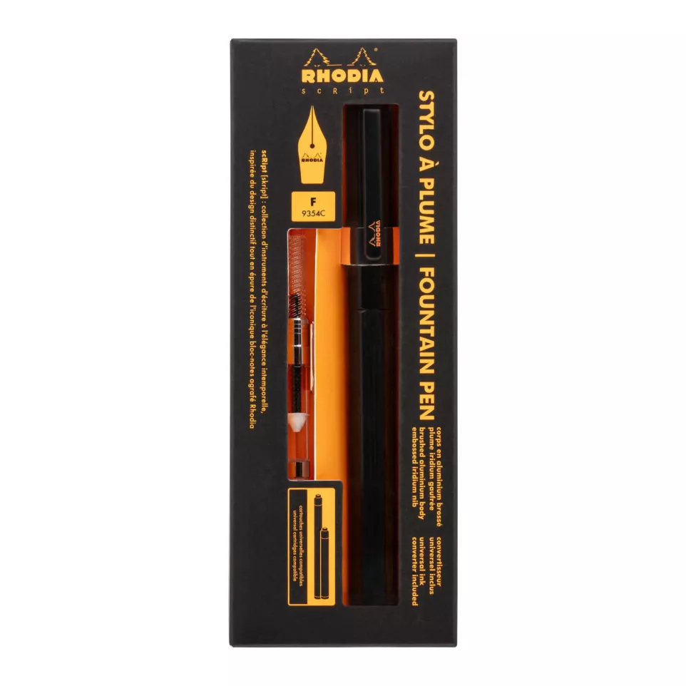 STILOU RHODIA SCRIPT METALIC NEGRU PENITA F + TRAGATOR CERNEALA 9354C [11]